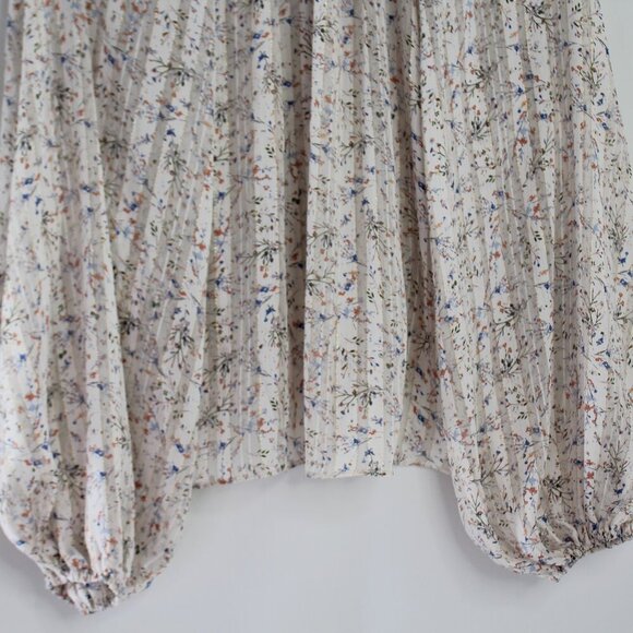 RESET White Multicolored Floral Long Sleeve Neck-Tie Wrap Blouse Size Small - Picture 5 of 8